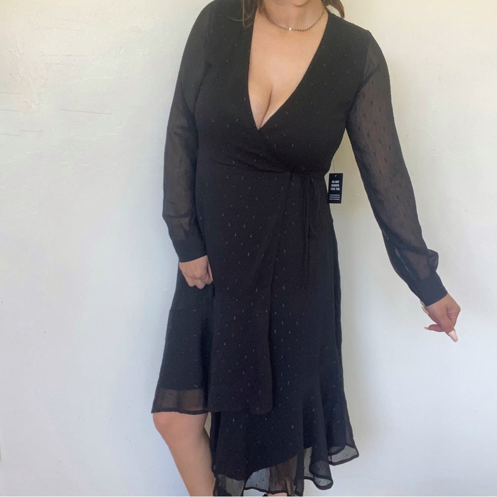 Express Holiday Wrap Dress Black Sparkle NWT Size Small